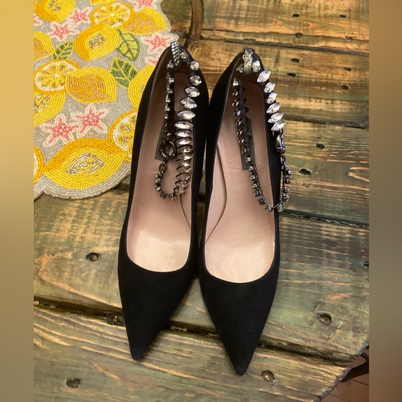 SJP By Sara Jessica Parker Lucid Suede Crystal Ankle Strap Heels - Picture 8 of 13